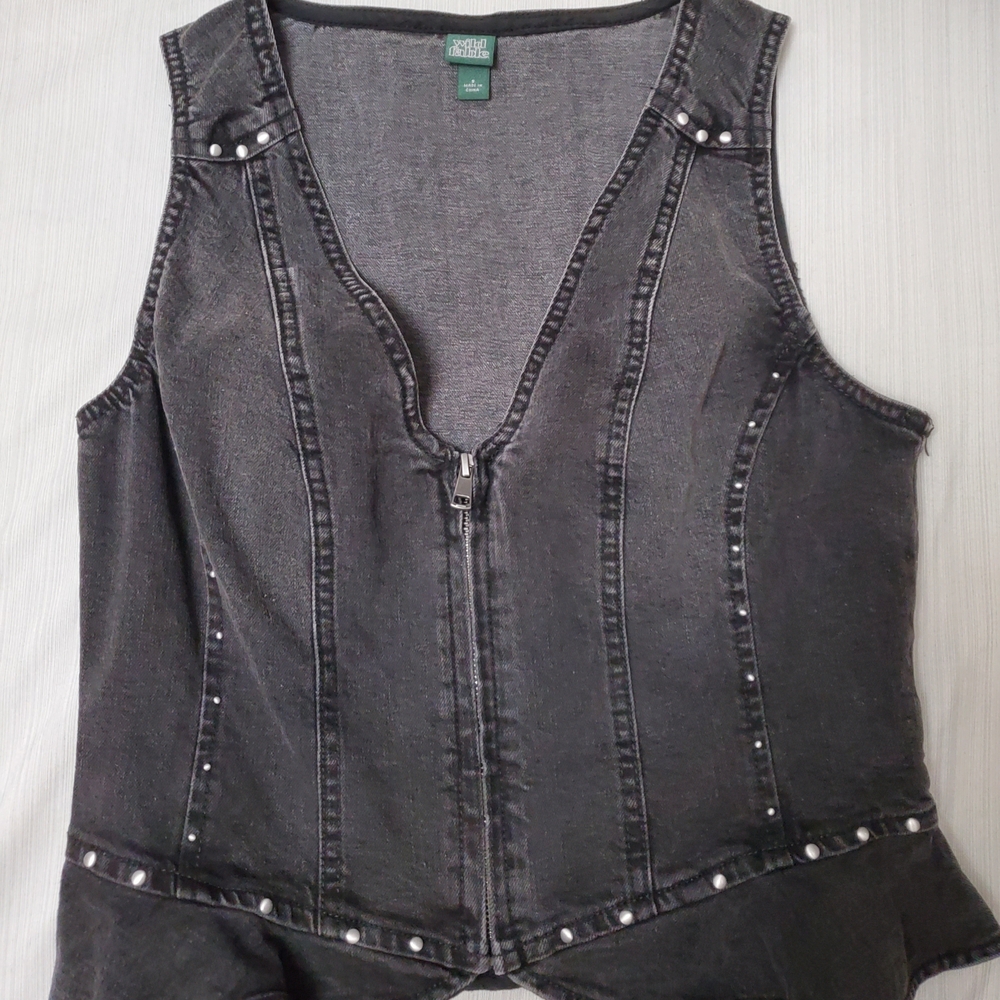 Wild Fable Zip Up Black Denim Vest with Stud Accents
